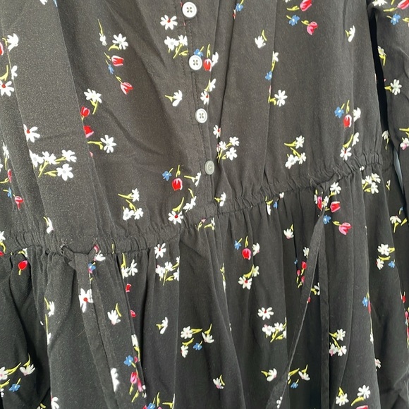 LOFT Black Casual Floral Side Tie Sundress Long Sleeves Medium Petite - Picture 10 of 16